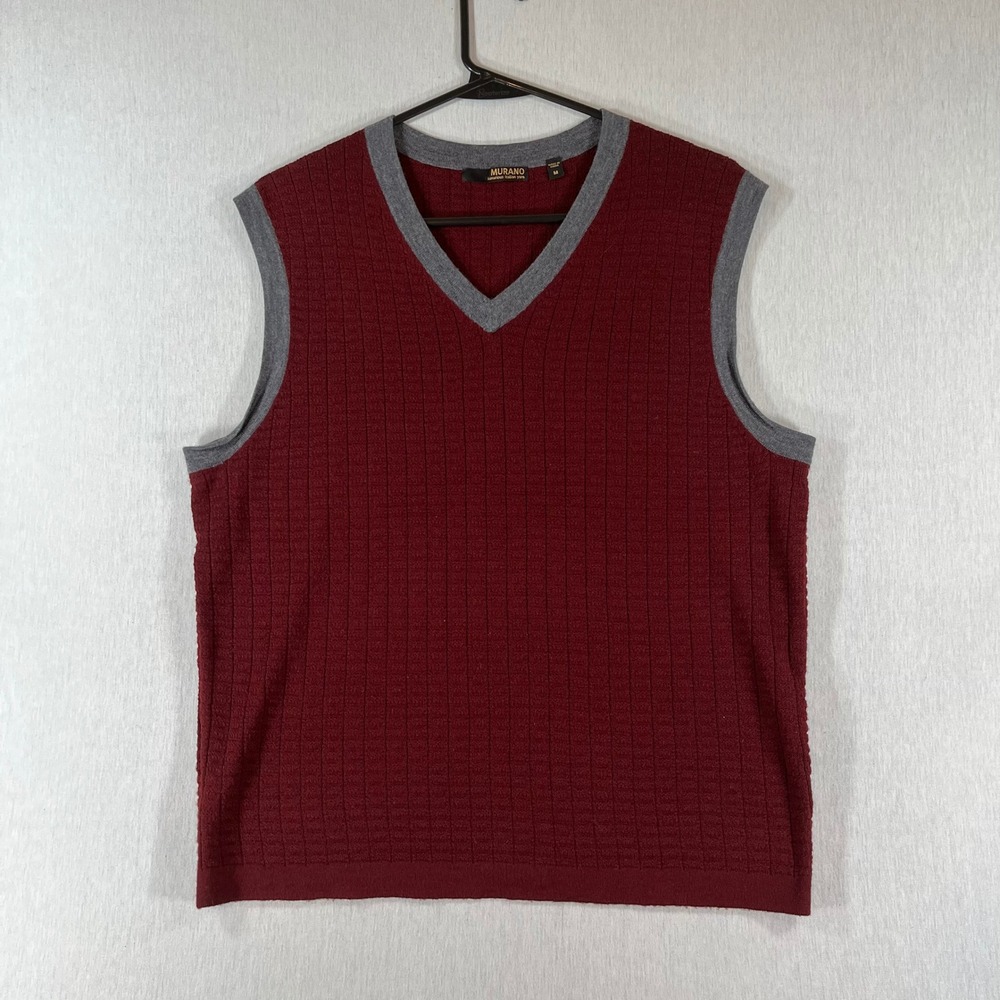 Murano Wool Sweater Vest Mens M Burgundy Red 100% Merino Wool Italian Preppy